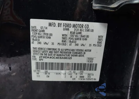 2014 Ford Edge Se из США, поврежденный, VIN 2FMDK4GC4EBA98325